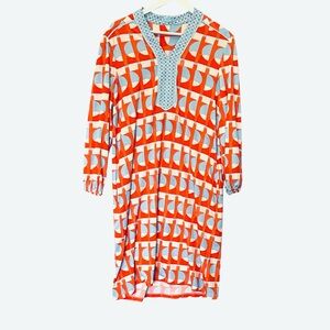 J. McLaughlin Emer Geometric Midi Dress Catalina Cloth Orange Red Blue Cream L